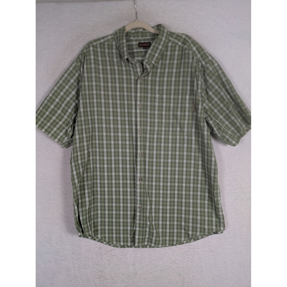 Wolverine Button Down Men's XL Green Plaid Short Sleeve Collared Work Shirt